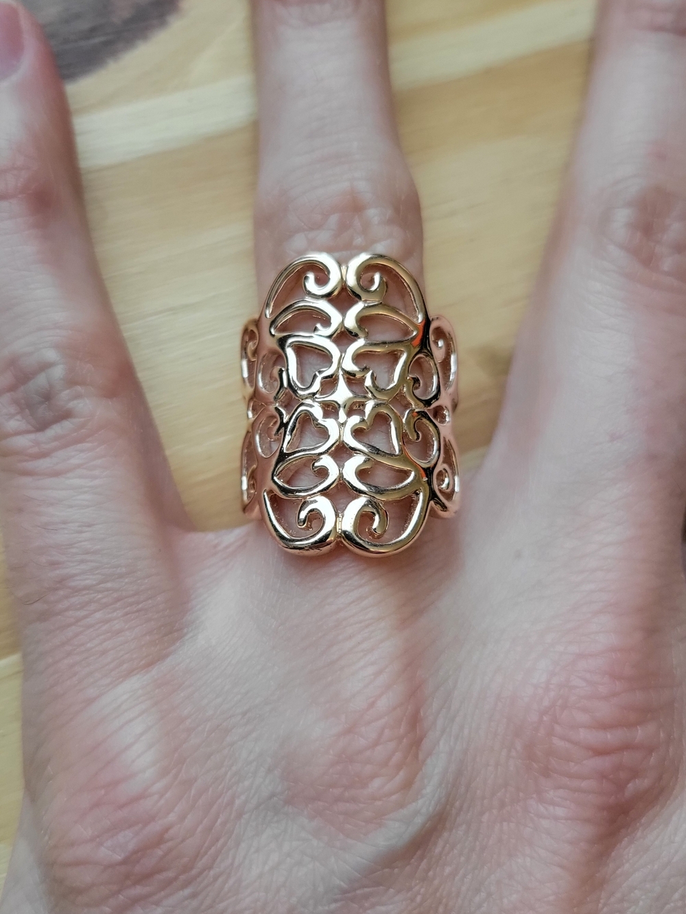 Elegant Rose Gold Filigree Wide Band Ring Sz 7